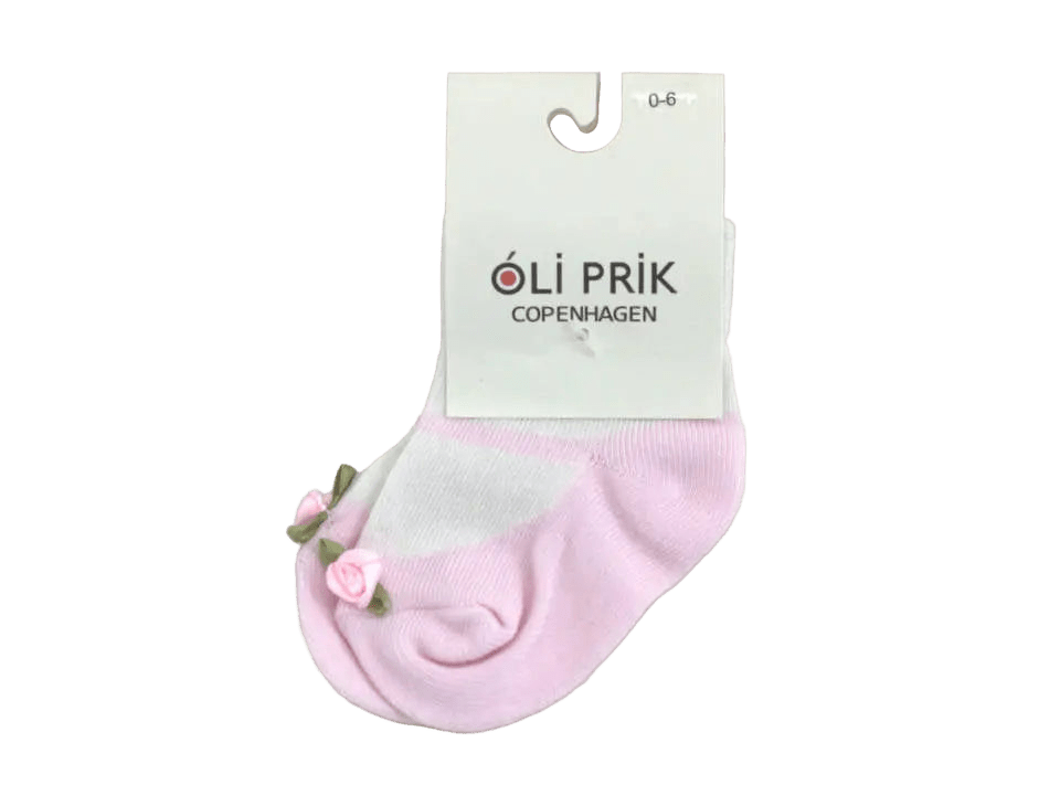 Baby Socks with woven-in pink shoes and flower Oli Prik Copenhagen